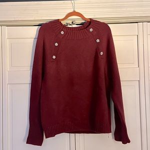 Burgundy crew neck sweater with rhinestone button detail from J.Crew XXL